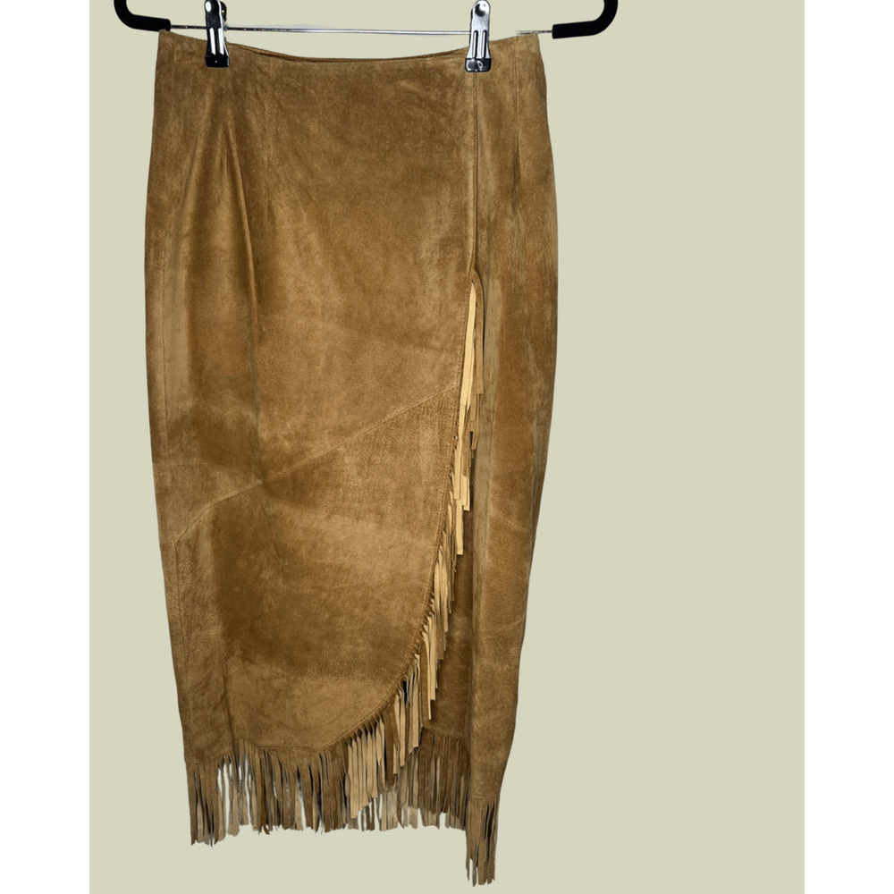 Vintage Lew Magram  Suede Fringe Maxi Skirt - Size 8